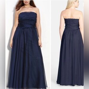 Monique Lhuillier Strapless Navy Blue Evening Gown